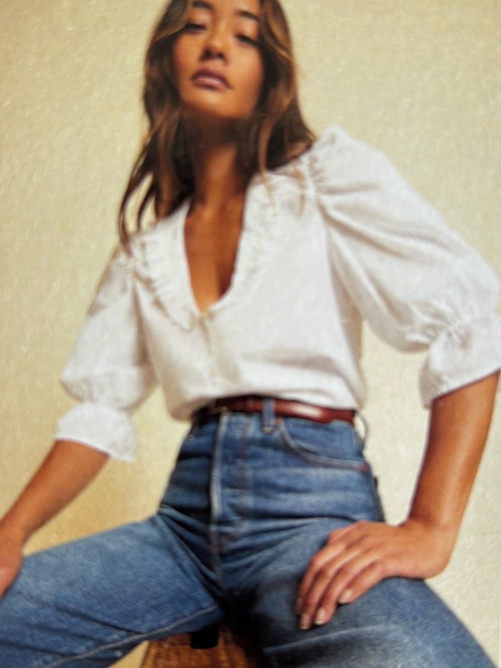 NWT | Nation LTD White Ruffle V-Neck Puff Sleeve Cotton Top
